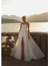 Strapless Ivory Organza Slit Unusual Wedding Dress
